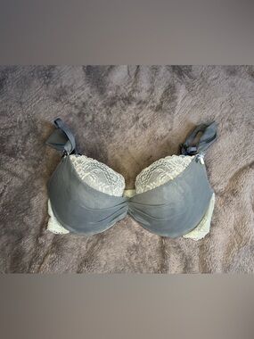 Adore Me Gray and Cream Lace Push-Up Bra